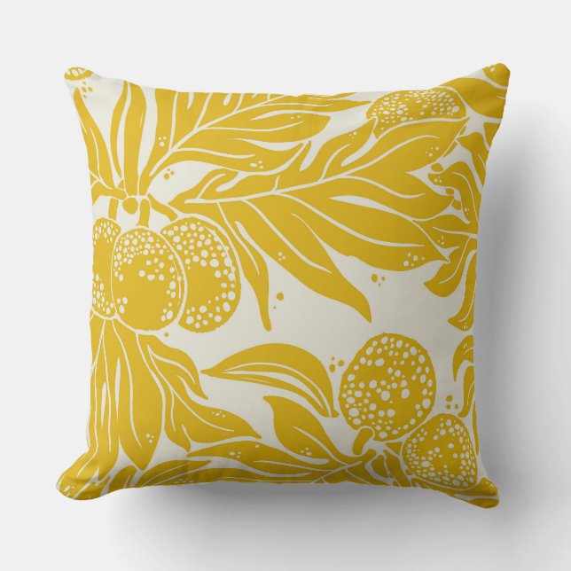 Coussin Pain de fruit motif jaune moutarde crème (Recto)