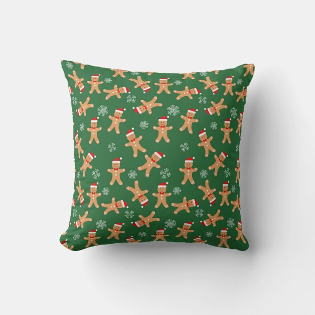 Coussin Pain d'épice de Noël mignon Hommes sur vert (Recto)