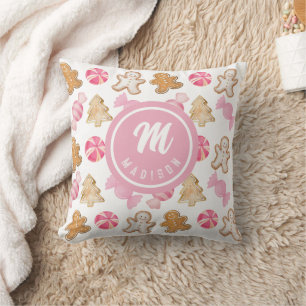 Coussin Pain d'épices et Motif rose sucre