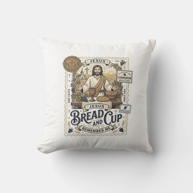 Coussin Pain Et Coupe Jésus Communion Foi Chrétienne Vint (Recto)