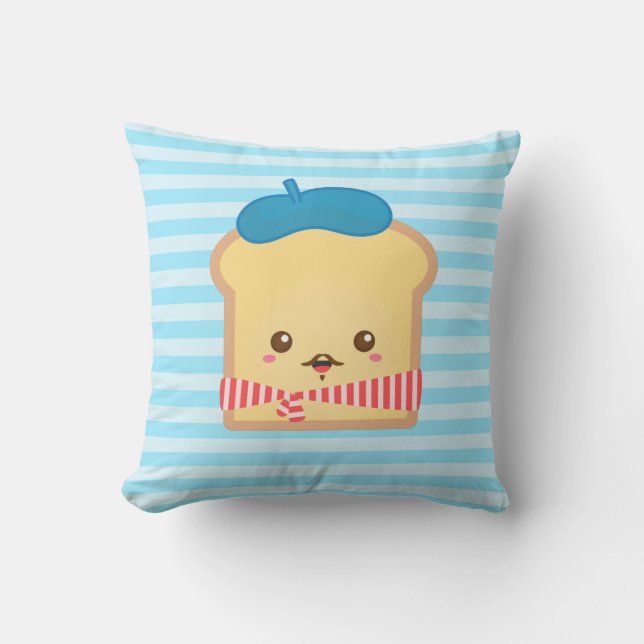 Coussin pain perdu mignon avec chapeau béret bleu (Recto)