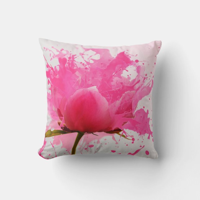 Coussin Paint Splatter Abstrait Fleur Rose (Recto)