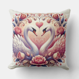 Coussin Paire de cygnes élégants encadrés par des roses