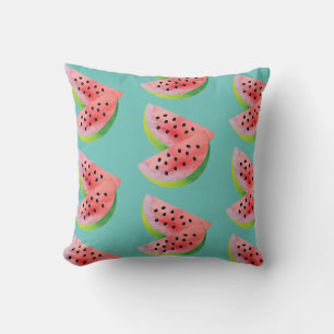Coussin Paire de pastèque à l'aquarelle Été sarcelle