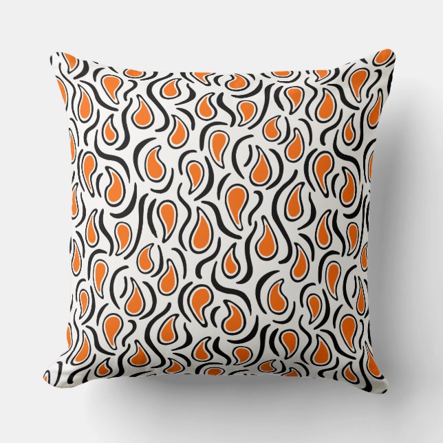 Coussin Paisley Abstrait 230523 - Orange, Noir et Blanc (Recto)