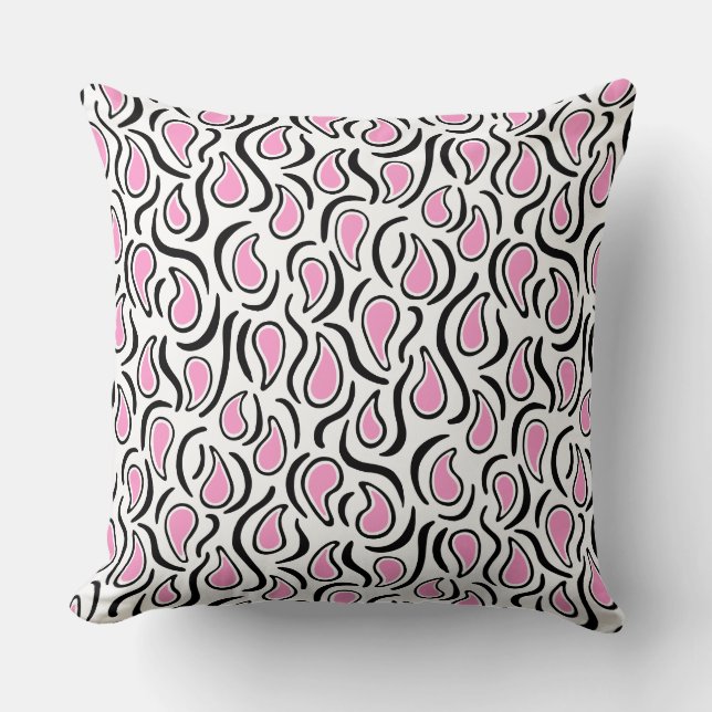 Coussin Paisley Abstrait 230523 - Rose, Noir et Blanc (Recto)