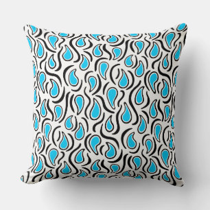 Coussin Paisley Abstrait 230523 - Sky Blue, B&W