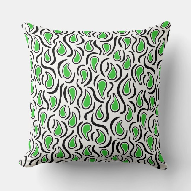 Coussin Paisley Abstrait 230523 - Spring Green, B&W (Recto)