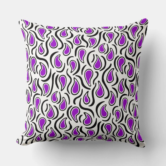 Coussin Paisley Abstrait 230523 - Violet, Noir et Blanc (Recto)