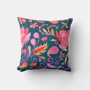 Coussin Paisley Aquarelle Motif Floral Carreau