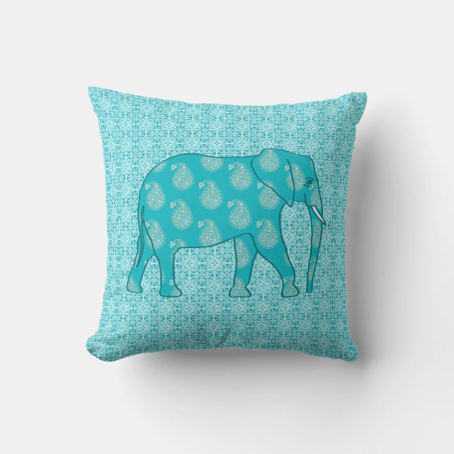 Coussin Paisley - bleu turquoise et aqua (Recto)