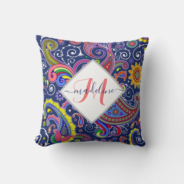 Coussin Paisley de couleur funky personnalisé (Recto)