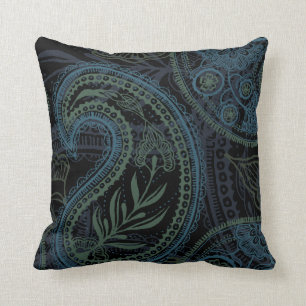 Coussin Paisley de turquoise, bleu et vert romantique