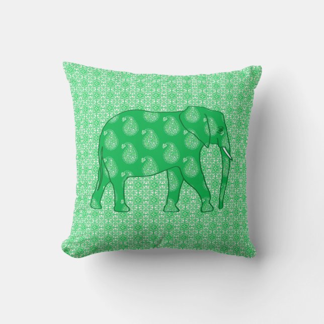 Coussin Paisley éléphant - Jade vert et blanc (Recto)