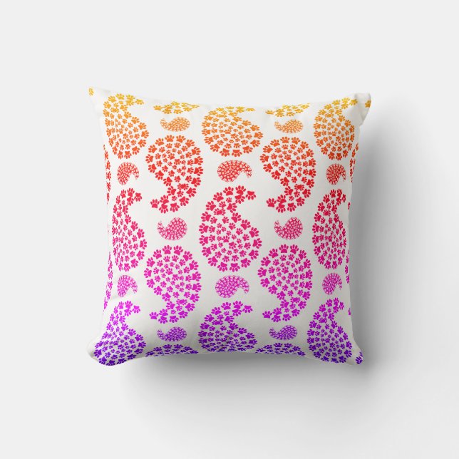 Coussin Paisley Empreinte de patte De Chien Rose Et Orange (Recto)