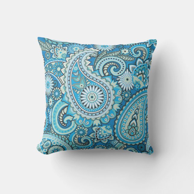 Coussin Paisley Floral Modèle bleu (Recto)
