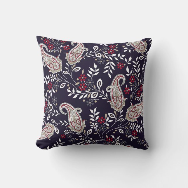 Coussin Paisley indien traditionnel, motif sans soudure. (Recto)