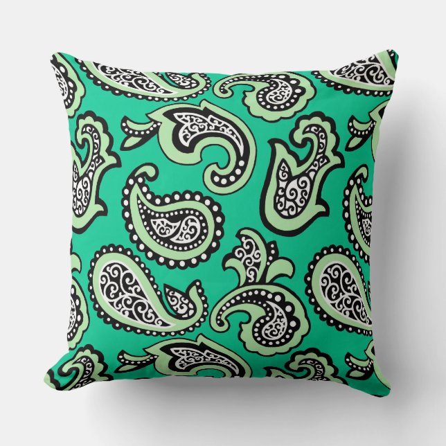Coussin Paisley Intemporel sur Fond Vert (Recto)