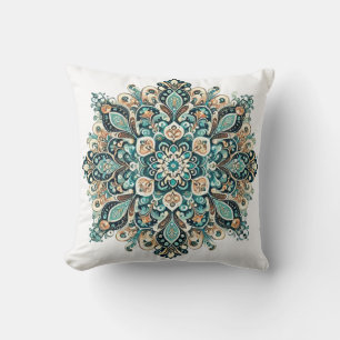Coussin Paisley Mandala Turquoise avec Accents Or 1
