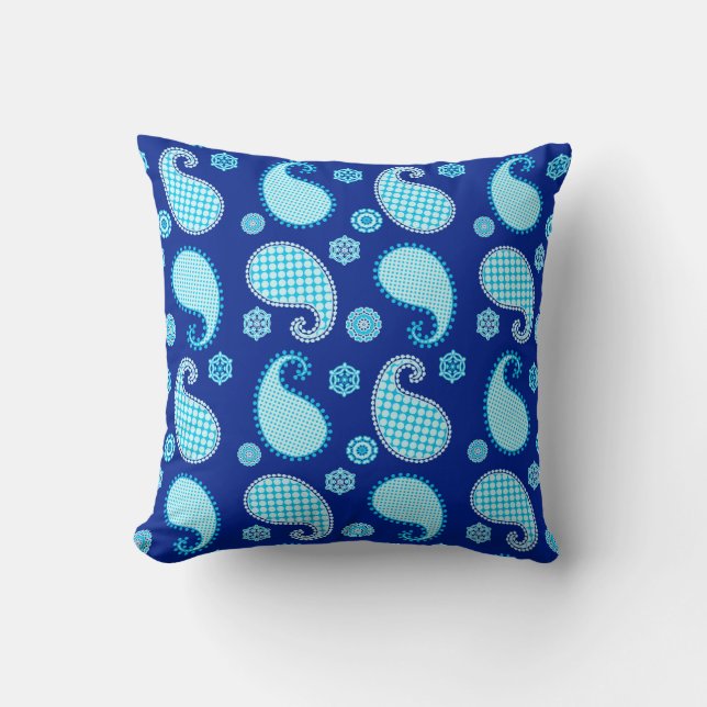 Coussin Paisley motif, bleu ciel et cobalt (Recto)