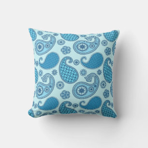 Coussin Paisley motif, ciel et bleu cobalt