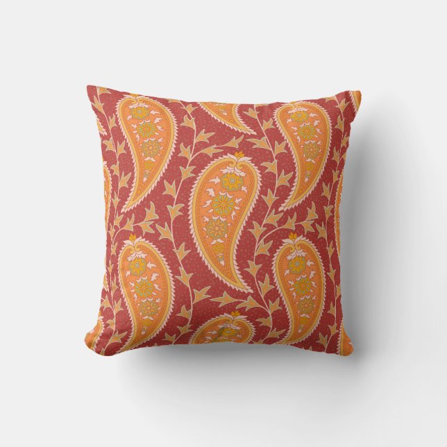 Coussin Paisley motif. Concombre turc. Maroon-orange c (Recto)