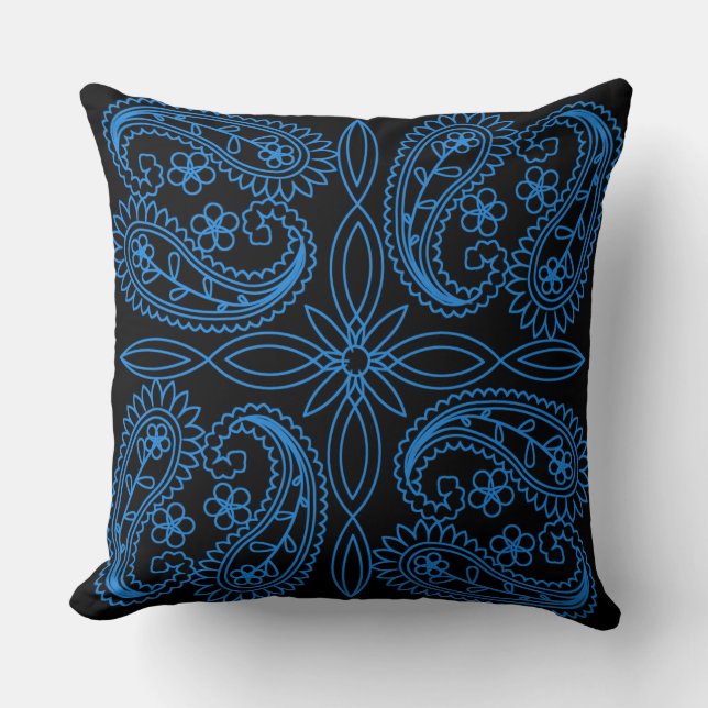 Coussin Paisley Motif de couleur noire et bleue (Recto)