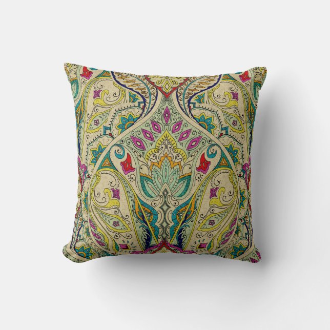 Coussin Paisley motif de l'Inde, frontière bohème. (Recto)