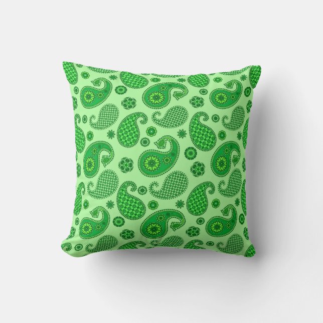 Coussin Paisley Motif, Lime et Emerald Green (Recto)