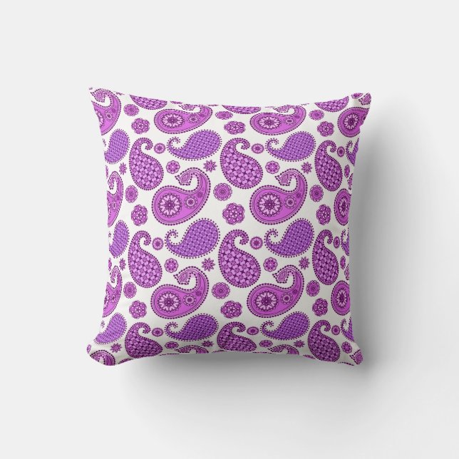 Coussin Paisley Motif, violet, violet et blanc (Recto)