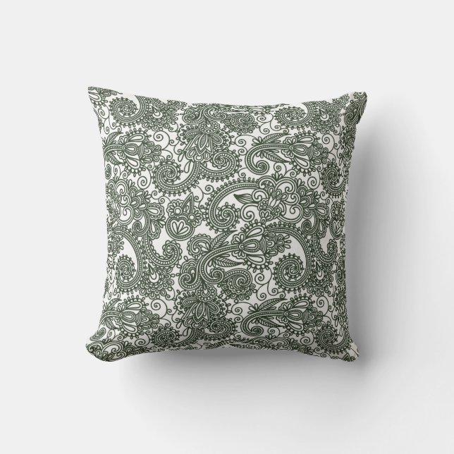 Coussin Paisley noir blanc dentelle détaillée Motif Cushio (Recto)
