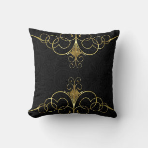 Coussin Paisley noir et cadre tourbillonnant or