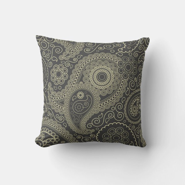 Coussin Paisley ornée noire et or (Recto)