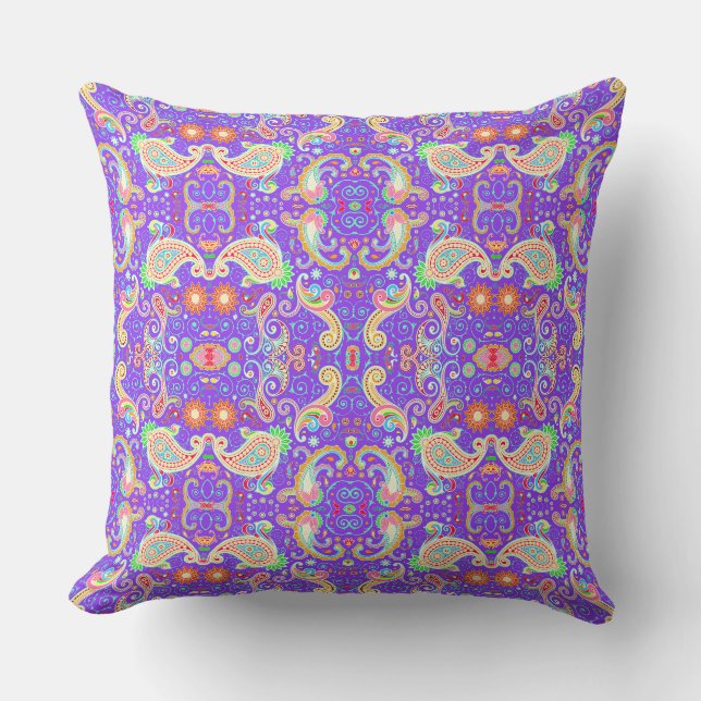 Coussin Paisley psychédélique vibrant (Recto)