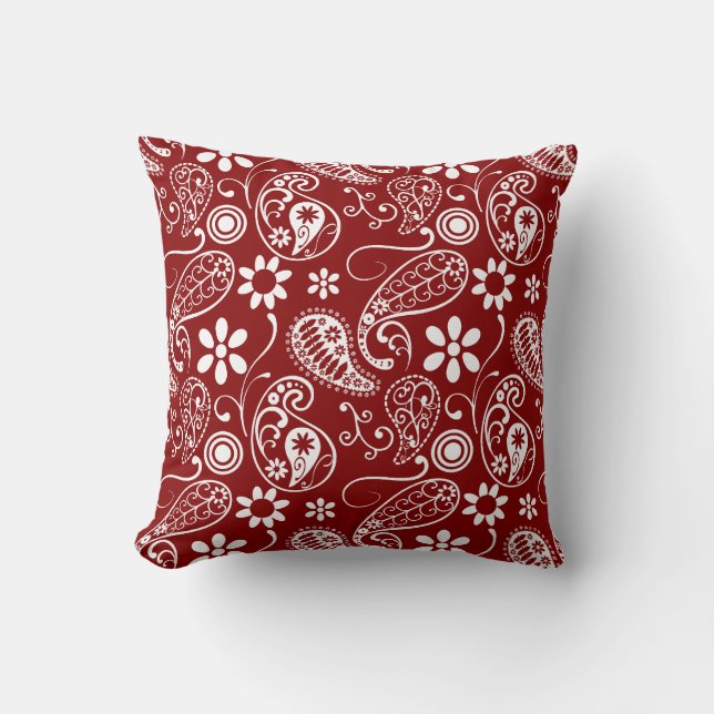 Coussin Paisley rouge foncé; Floral (Recto)