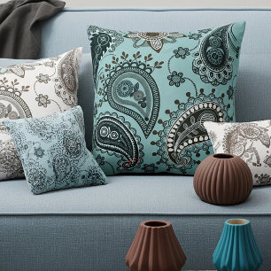 Coussin paisley sarcelle foncée