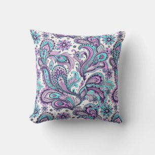 Coussin Paisley violet et bleu