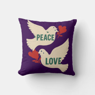 Coussin Paix & Amour Art Vintage de Colombe avec Motif de