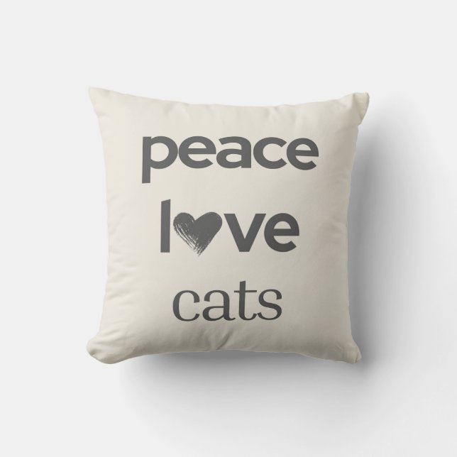 Coussin Paix Amour Chats | Graphisme Moderne Amateur de Ch (Recto)