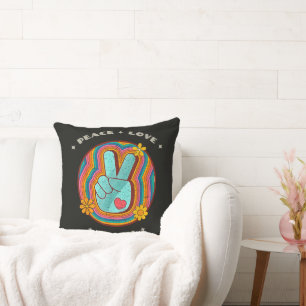 Coussin Paix Amour Enseigne Vintage Rétro 70s Hippie