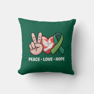 Coussin Paix Amour Espoir - Ruban Vert de Sensibilisation