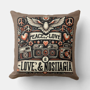 Coussin Paix, amour et nostalgie : Citation de la typograp