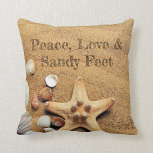 Coussin Paix, amour et pieds de sable Jeter l'oreiller