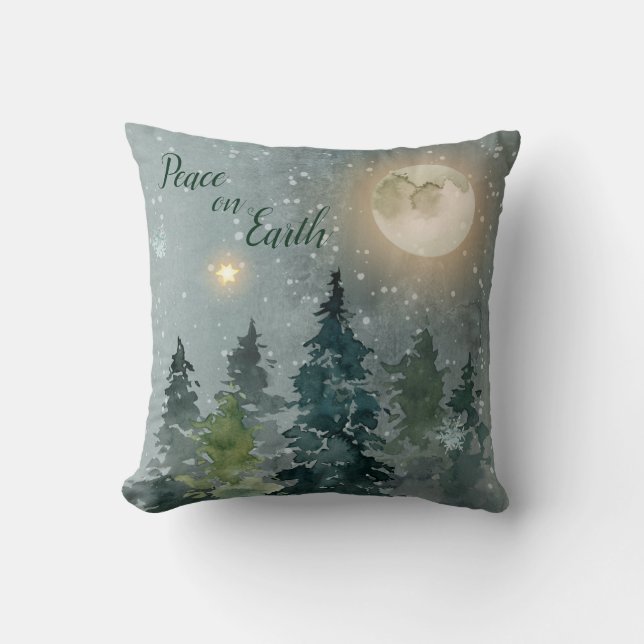 Coussin Paix des vacances modernes de Noël d'aquarelle de (Recto)
