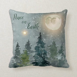 Coussin Paix des vacances modernes de Noël d'aquarelle de