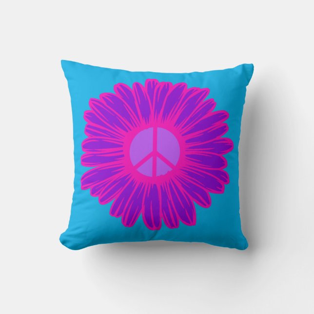 Coussin Paix en rose et violet Daisy  (Recto)