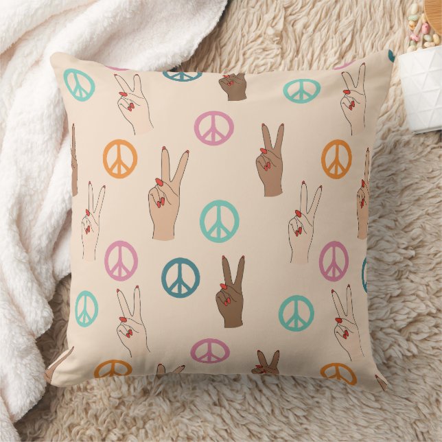 Coussin Paix et Amour Multicultural Motif de la main (Couverture)