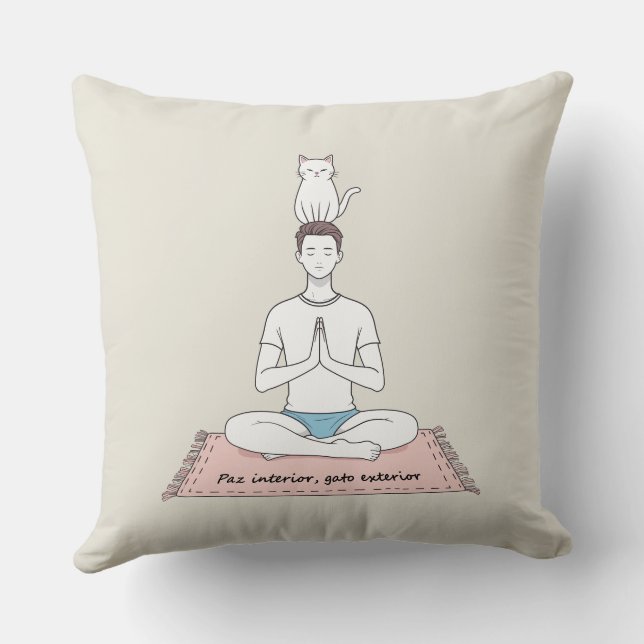 Coussin Paix Intérieure, Chat Extérieur (Verso)