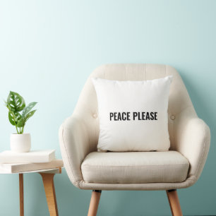 Coussin Paix s'il vous plaît blanc noir texte personnalisé