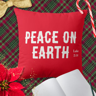 Coussin Paix sur Terre Bible Verse Rouge Noël moderne